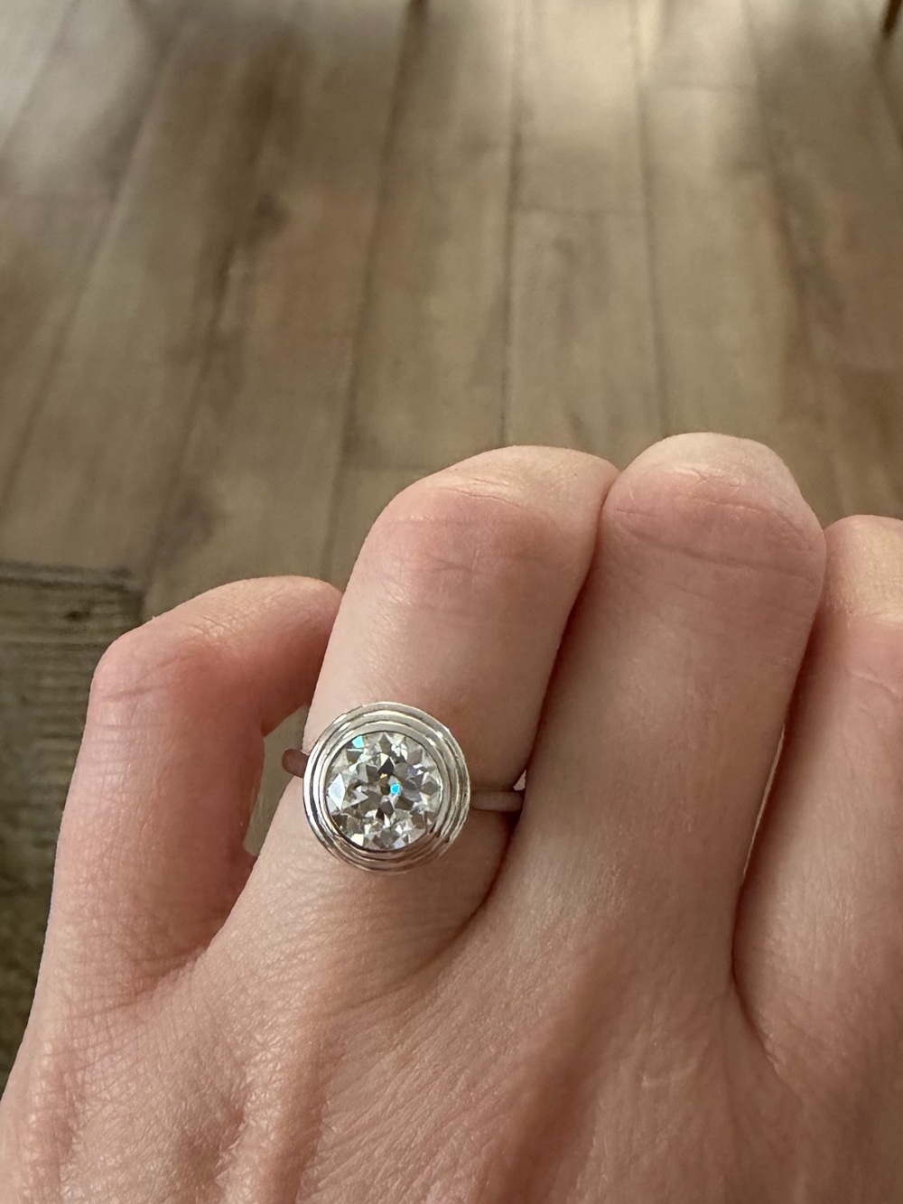 2CT OEC Moissanite Sterling Silver Bezel Engagement Ring - Women's Jewelry